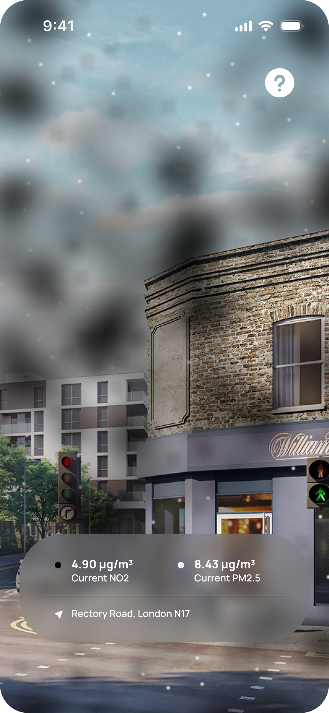 Close-up of the Airmeter app showing pollution in AR