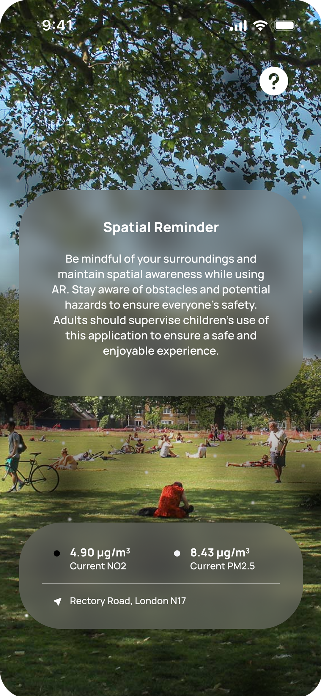 Close-up of the Airmeter app showing pollution in AR