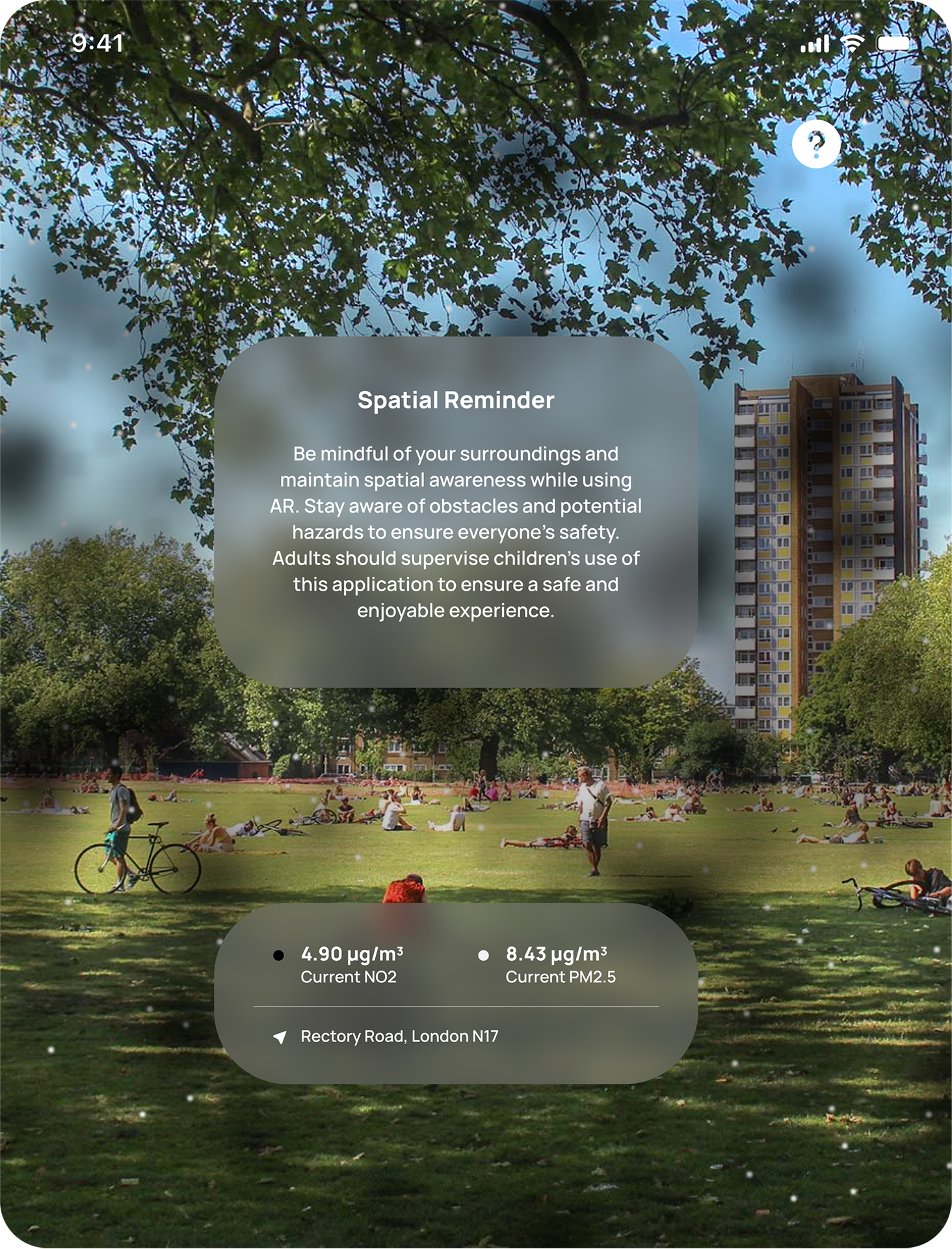 Close-up of the Airmeter app showing pollution in AR