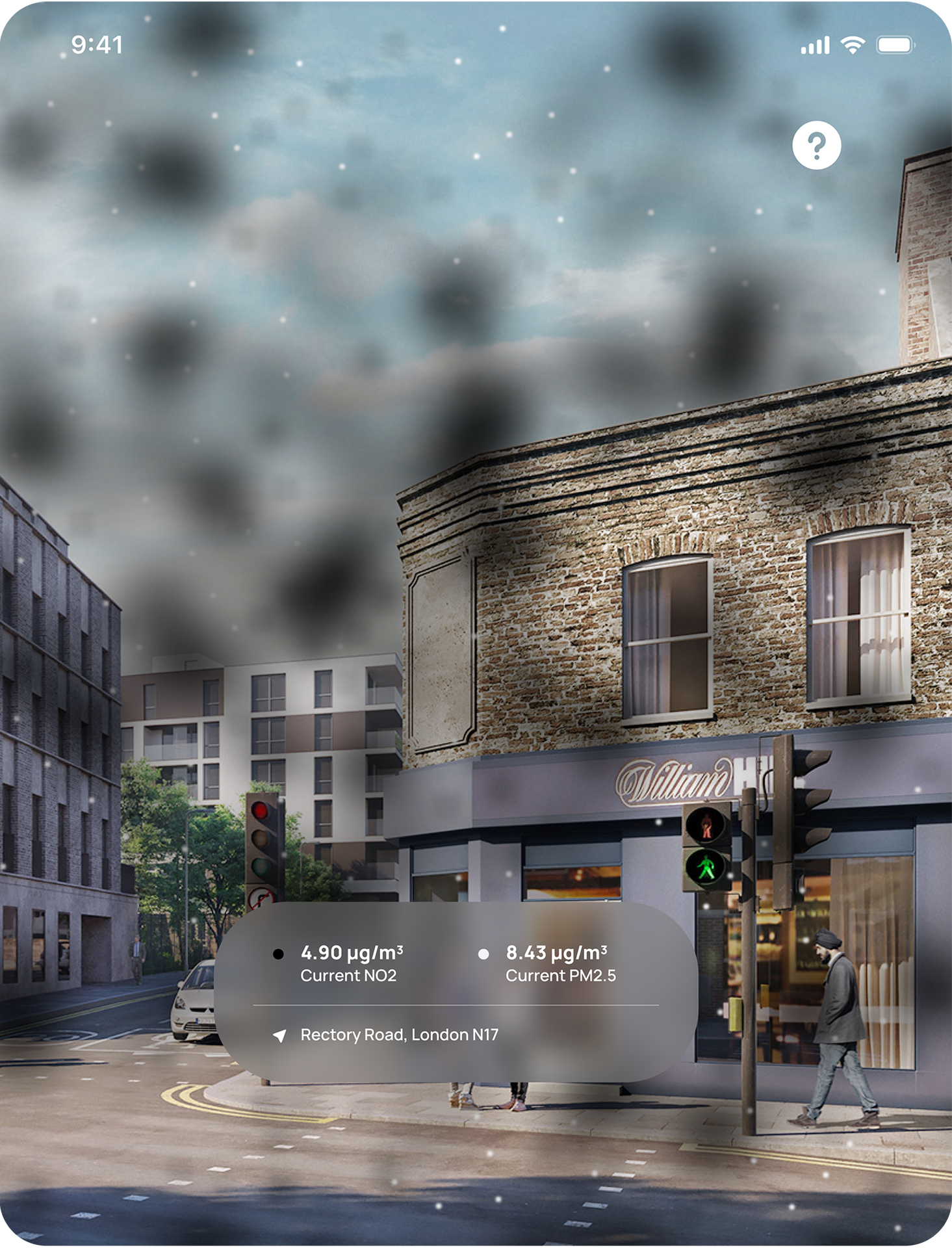 Close-up of the Airmeter app showing pollution in AR