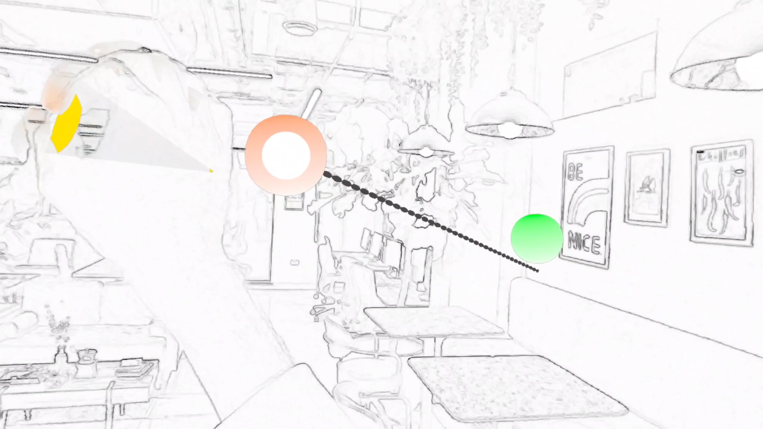 A screenshot from the game iyo, where you shoot colorful balls at each other and try to combine the ones with the same color