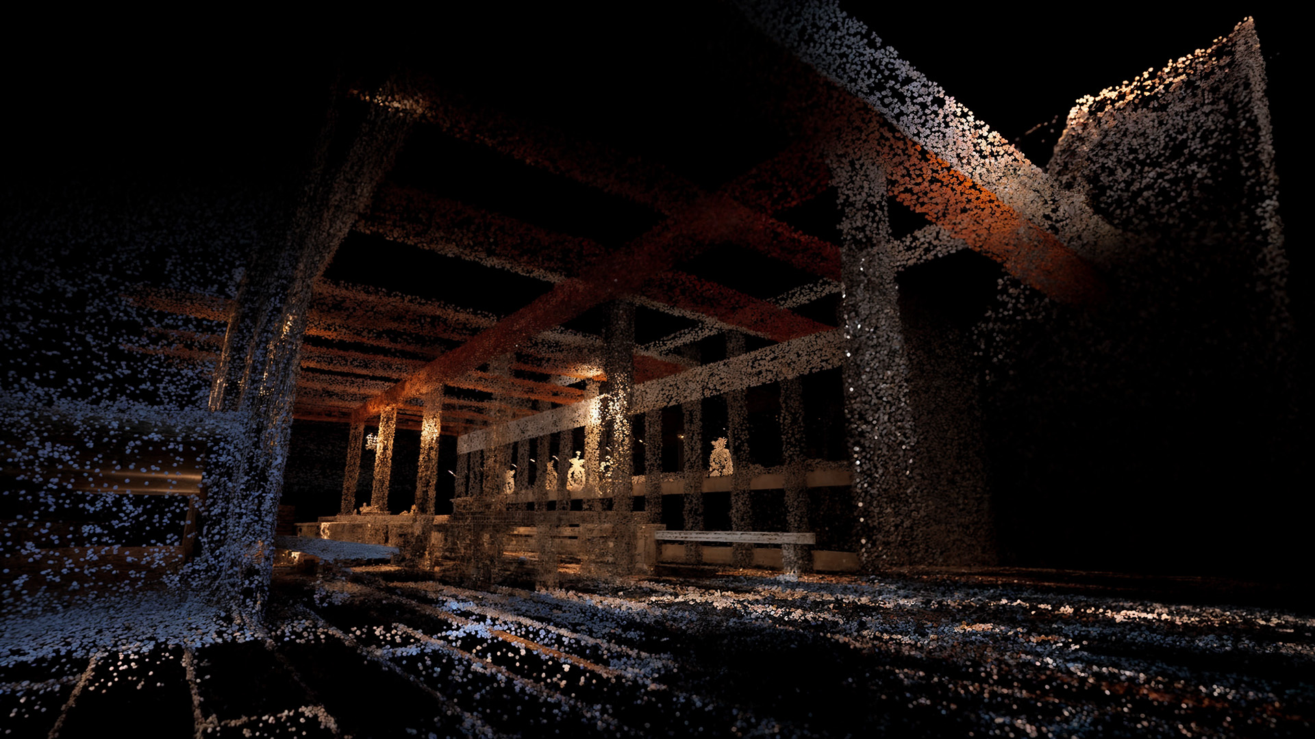 The interior of the ship showing tables and bunk-beds where the convicts would spend their time as they travelling across the world to Australia